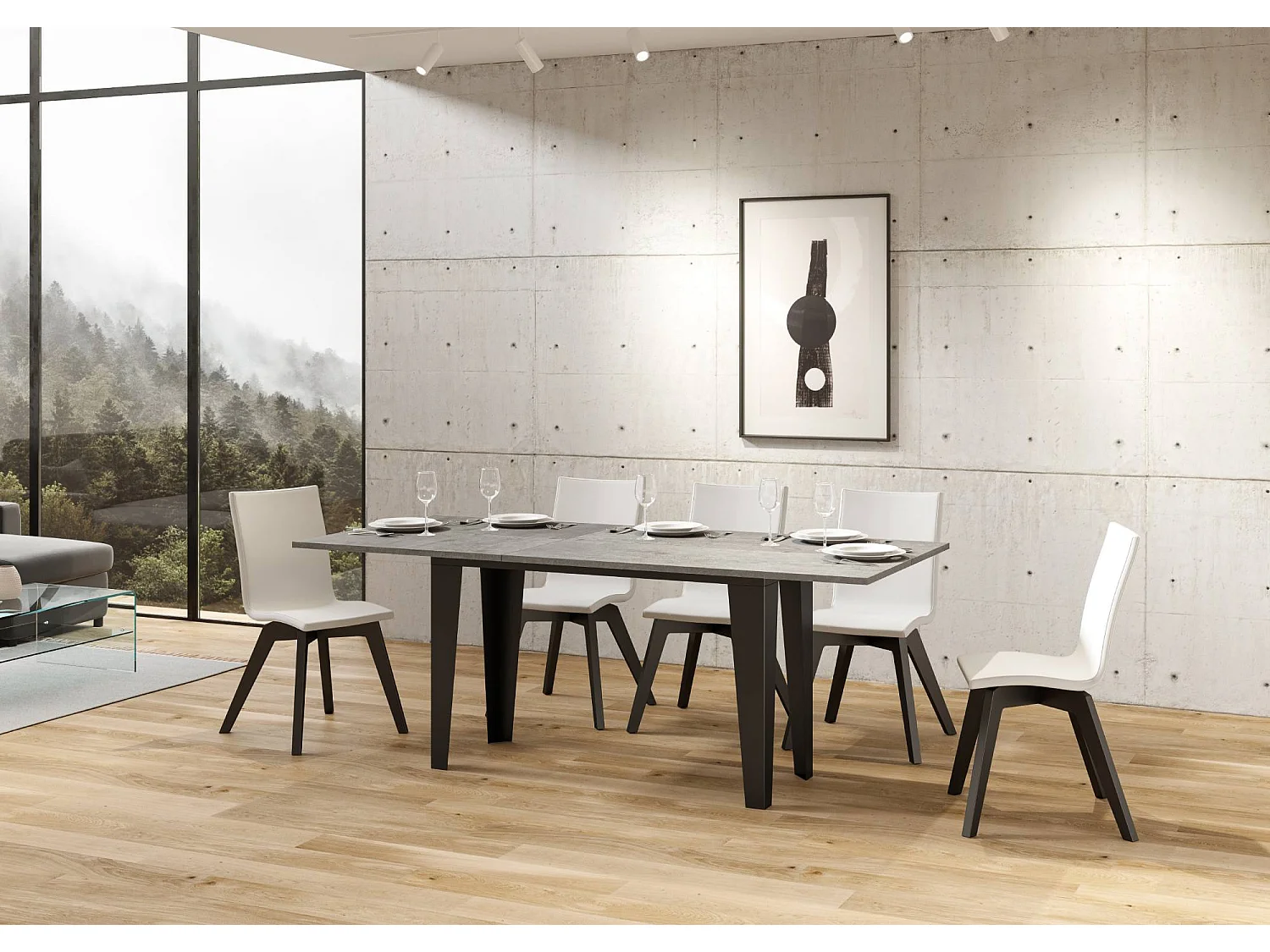 Table extensible portefeuille 120/200x45/90 cm Flame Double Gris Béton cadre Anthracite