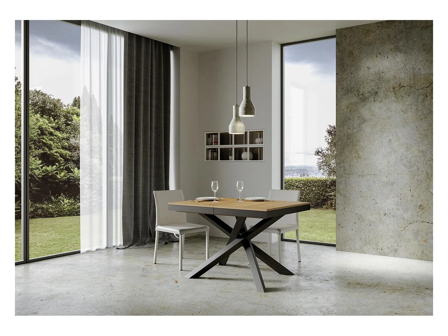 Uitschuifbare tafel 90x120/380 cm Volantis Evolution Oak Nature Antraciet frame