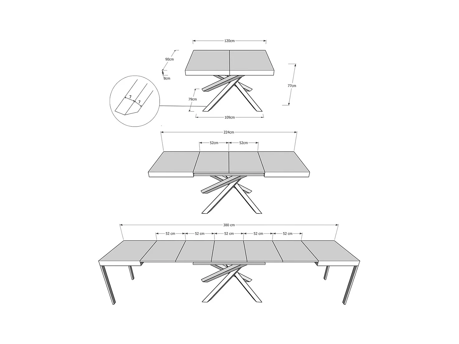Uitschuifbare tafel 90x120/380 cm Volantis Evolution Oak Nature Antraciet frame