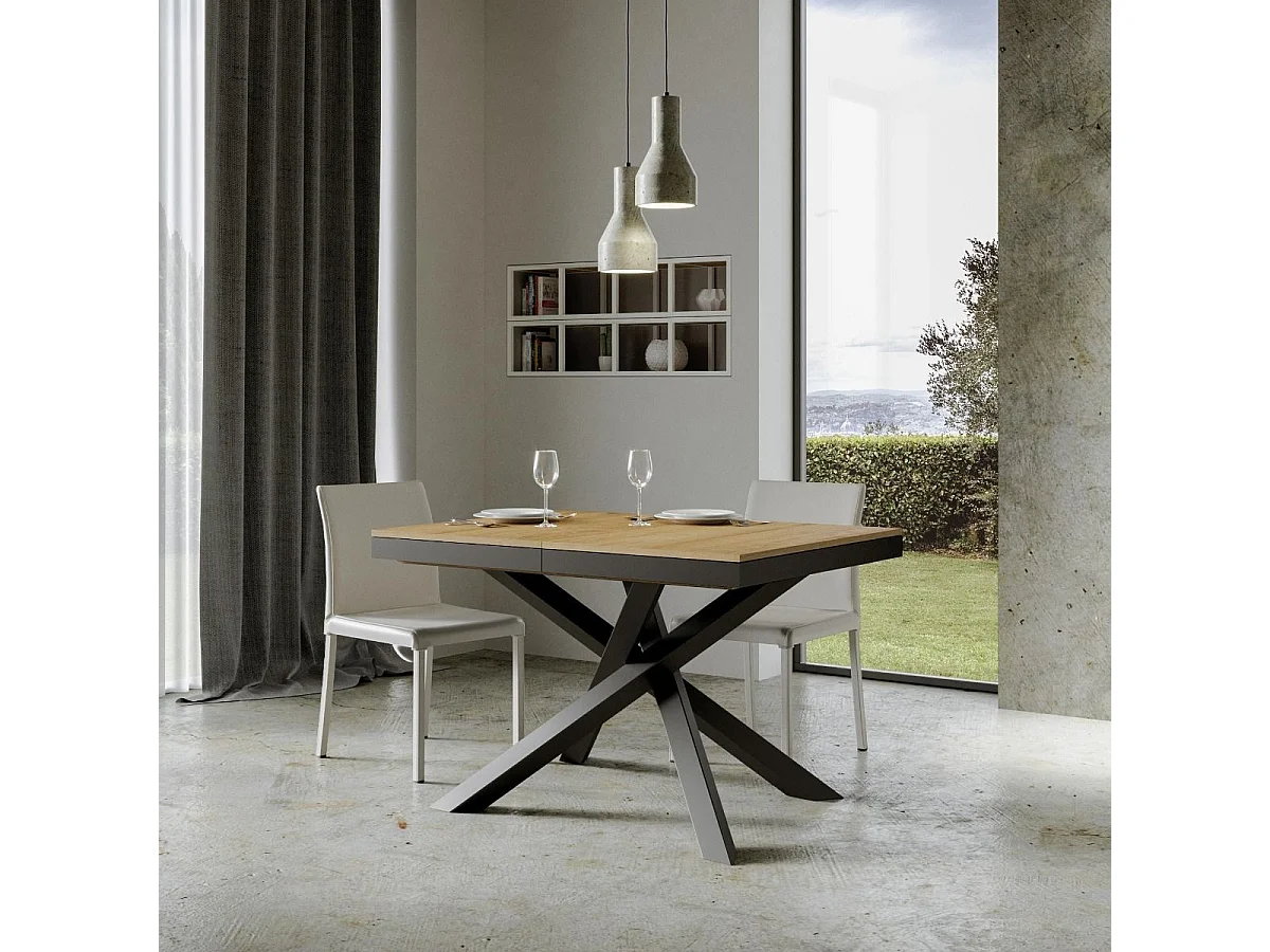 Table extensible 120/380x90 cm Volantis Evolution chêne nature cadre et pieds anthracite