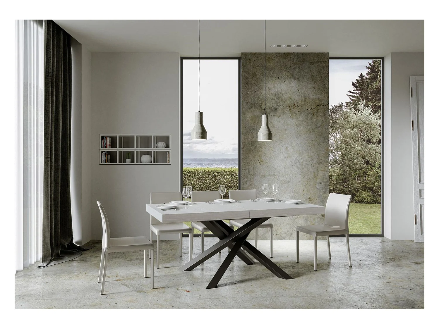 Uitschuifbare tafel 90x160/420 cm Volantis Wit Essen Antraciet frame