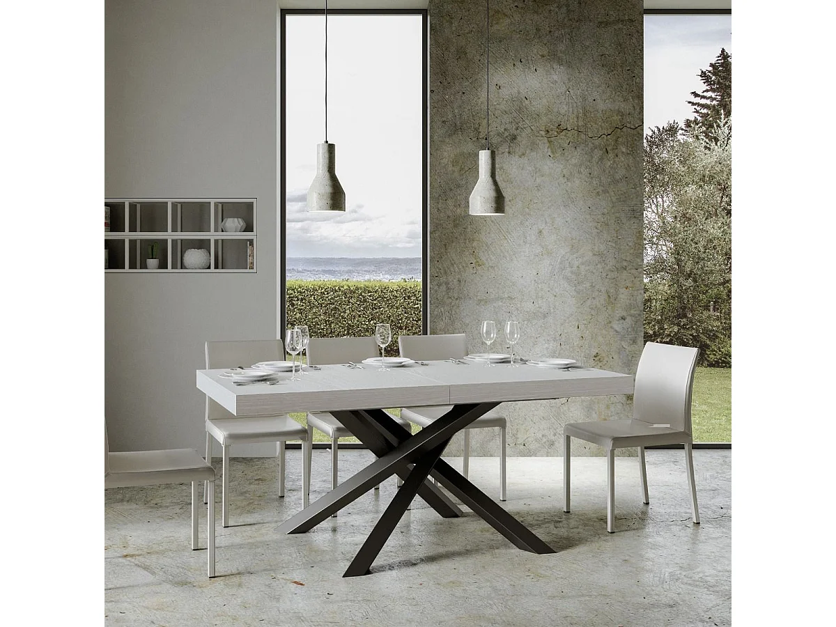 Table extensible 160/420x90 cm Volantis frêne blanc pieds anthracite