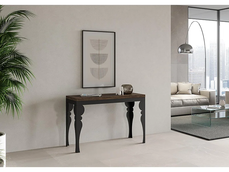 Table extensible portefeuille 120/200x45/90 cm Paxon Double Noyer cadre Anthracite