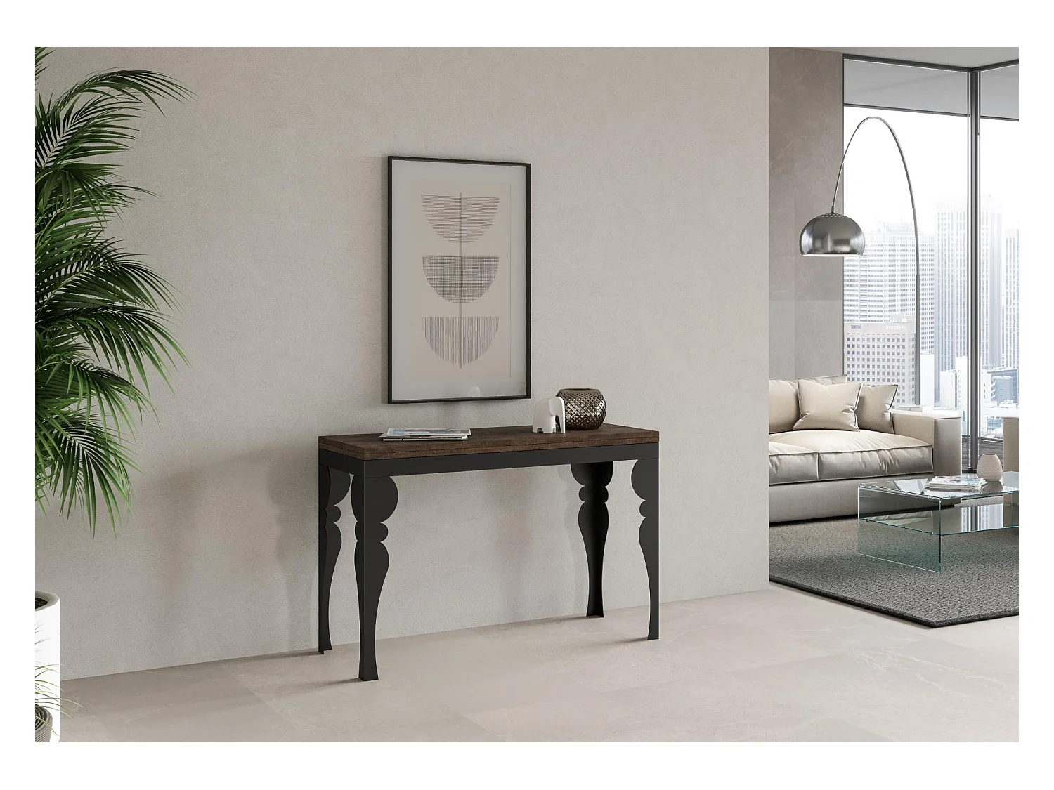 Table extensible portefeuille 120/200x45/90 cm Paxon Double Noyer cadre Anthracite