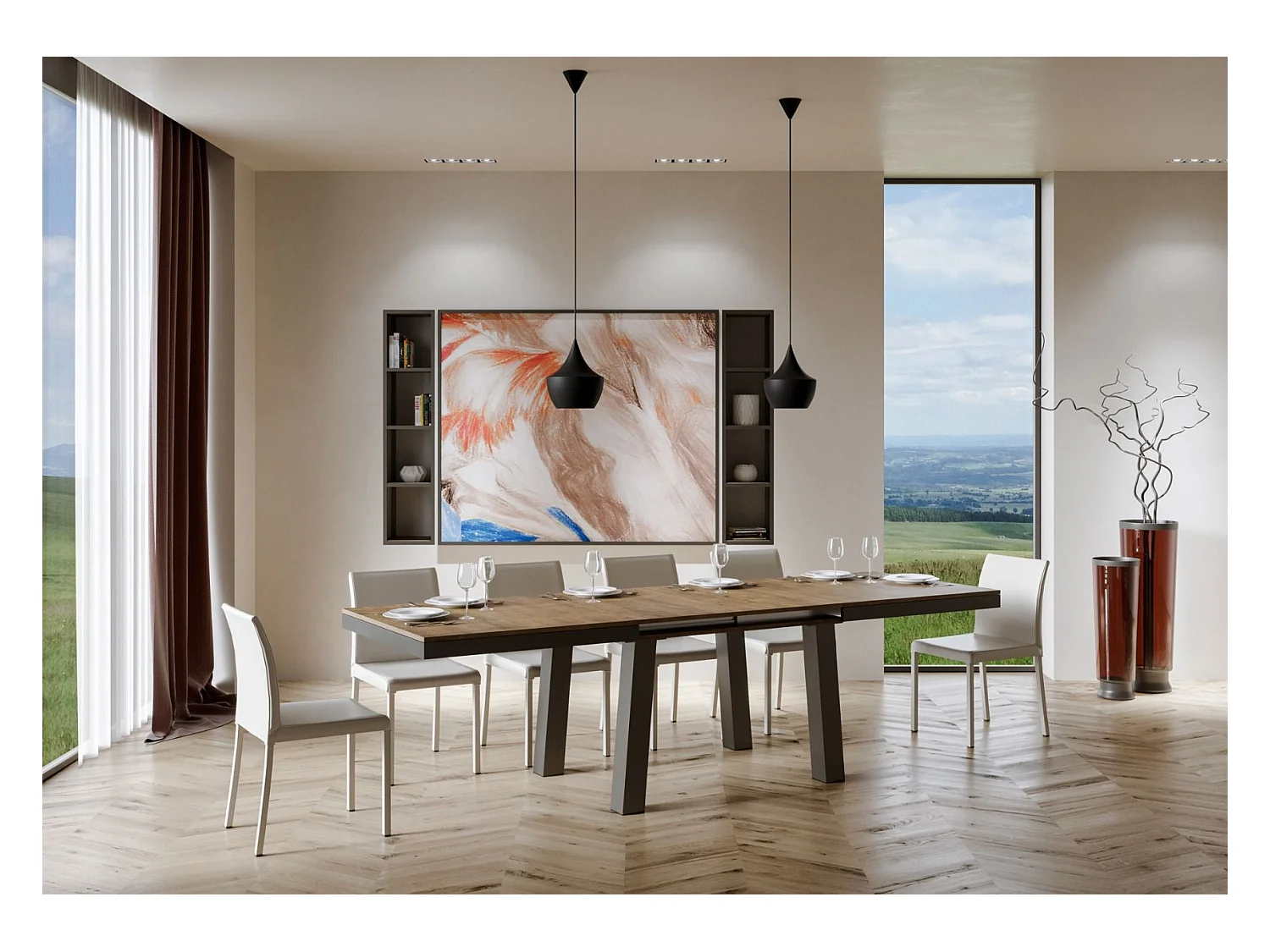 Uitschuifbare tafel 90x180/284 cm Bridge Evolution walnoot frame antraciet