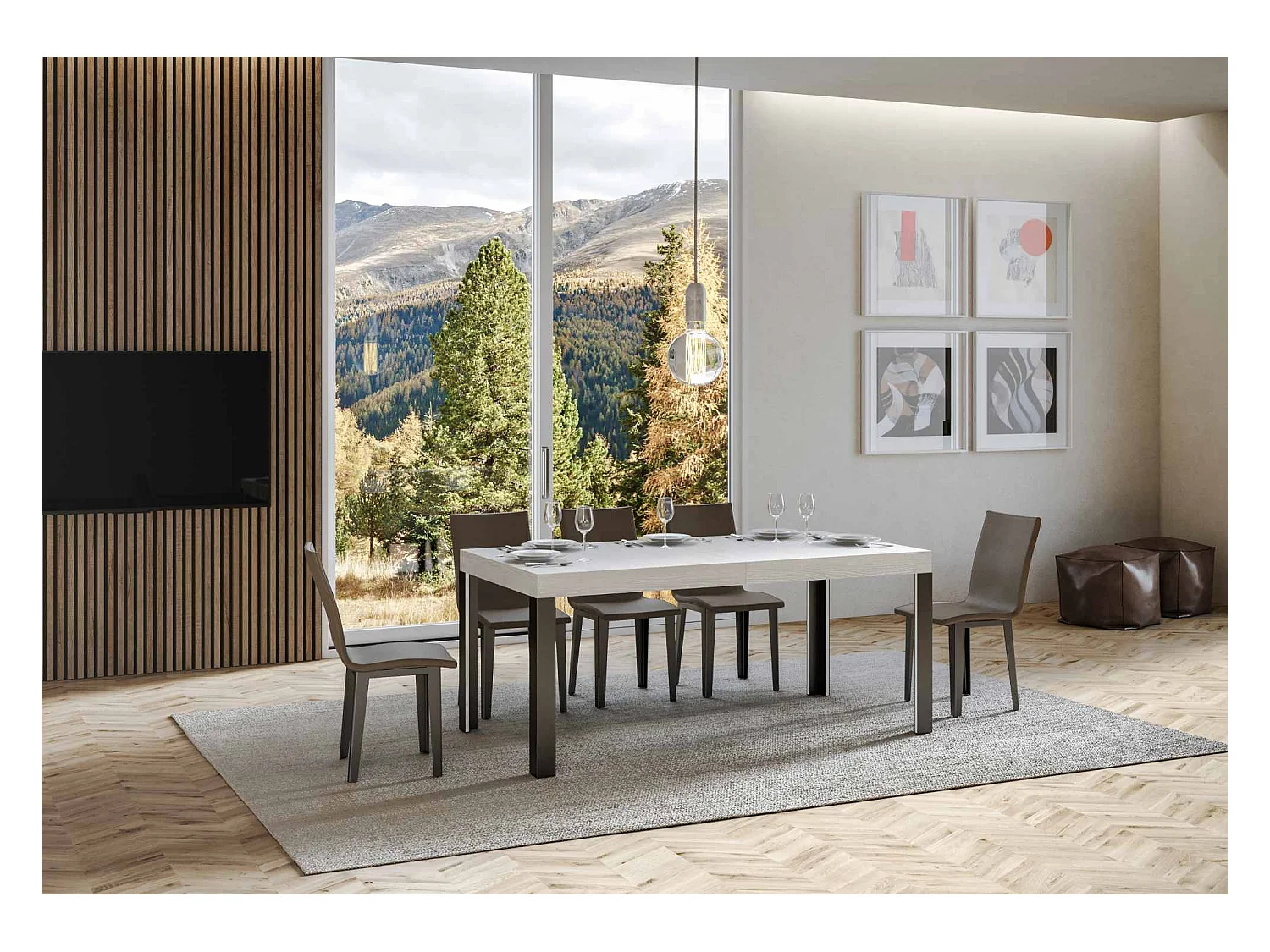 Mesa extensible 90x180/284 cm Linea Fresno Blanco estructura Antracita