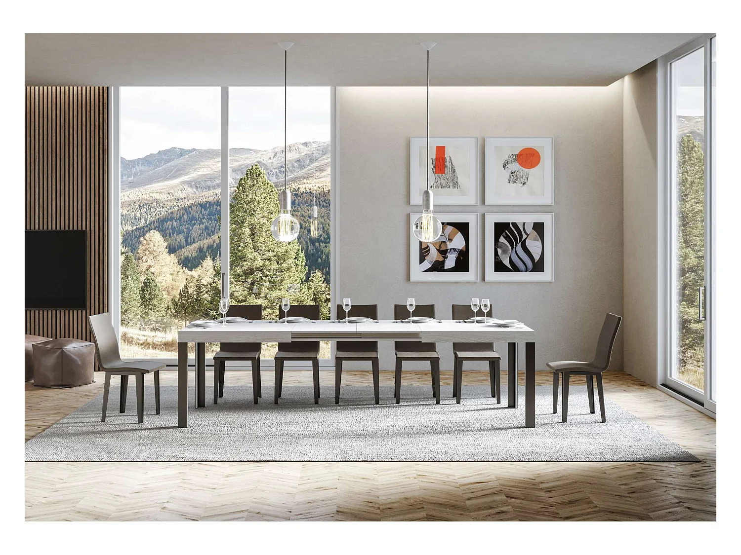 Mesa extensible 90x180/284 cm Linea Fresno Blanco estructura Antracita