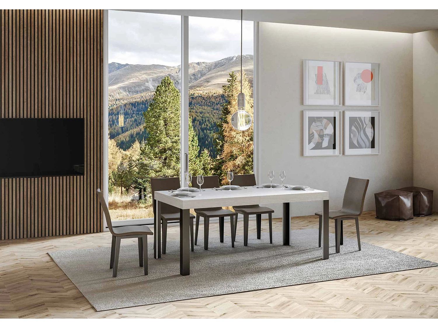 Table extensible 90x180/284 cm Linea Frêne Blanc cadre Anthracite