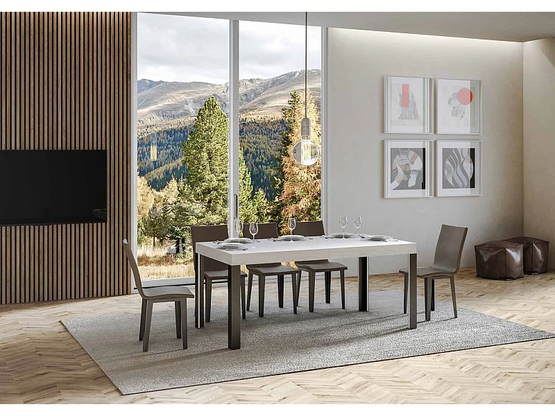 Table extensible 90x180/284 cm Linea Frêne Blanc cadre Anthracite