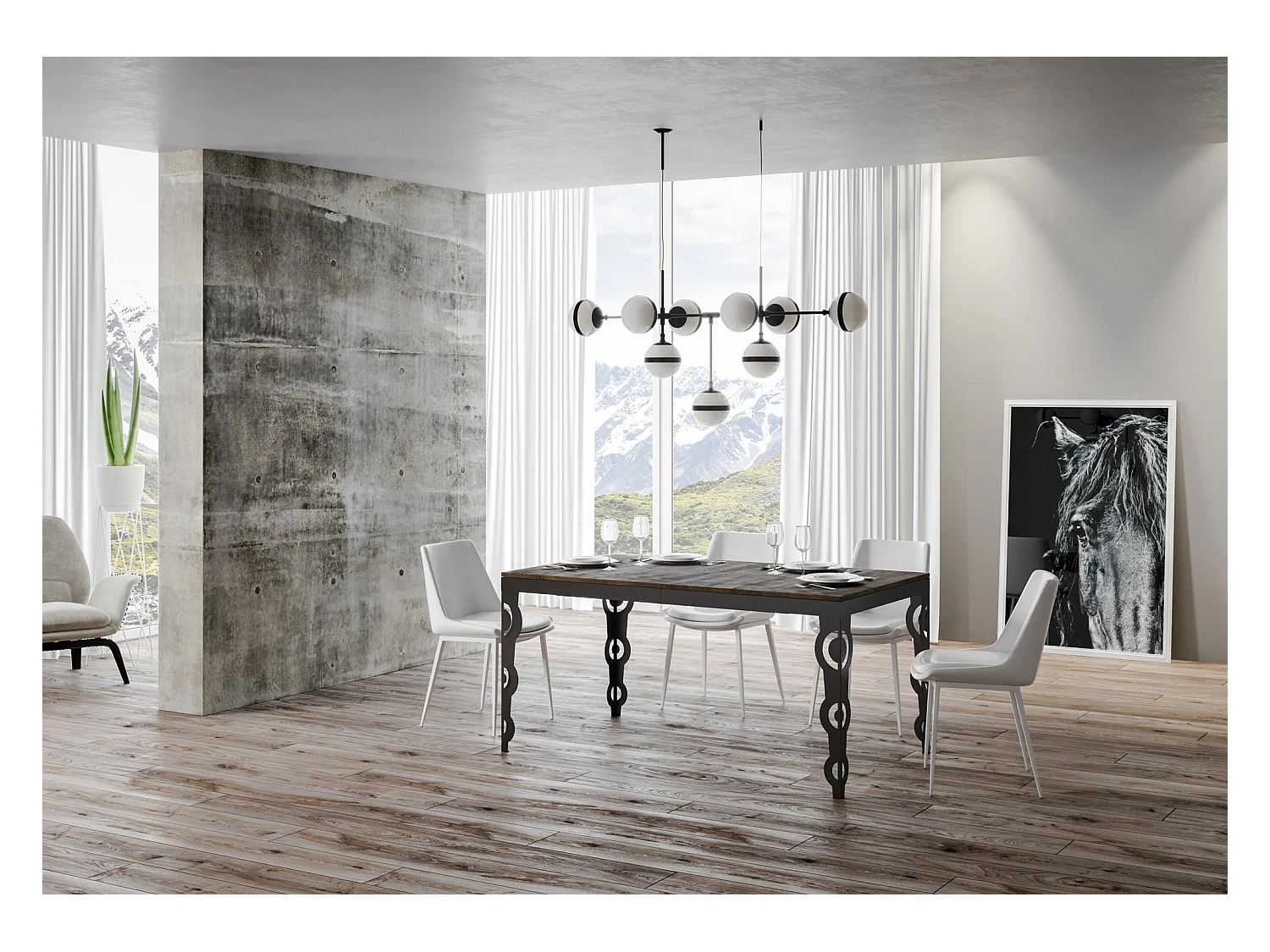 Table extensible 90x180/284 cm Karamay Evolution Noyer cadre Anthracite