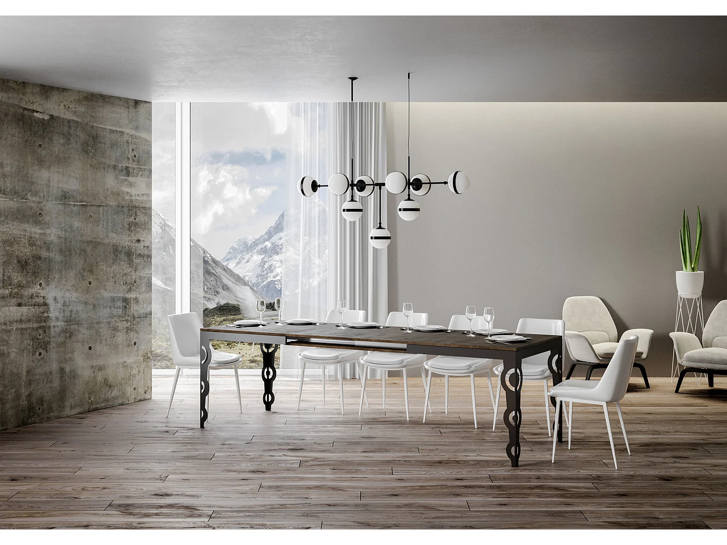 Table extensible 180/284x90 cm Karamay Evolution noyer cadre et pieds anthracite