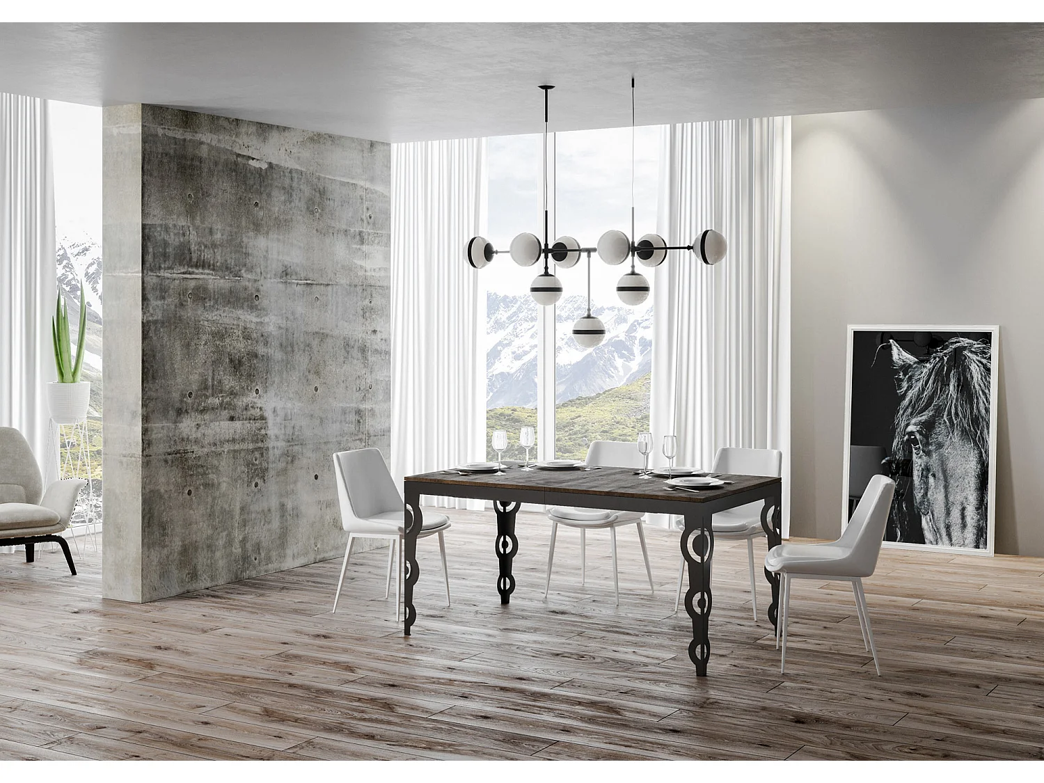 Table extensible 180/284x90 cm Karamay Evolution noyer cadre et pieds anthracite