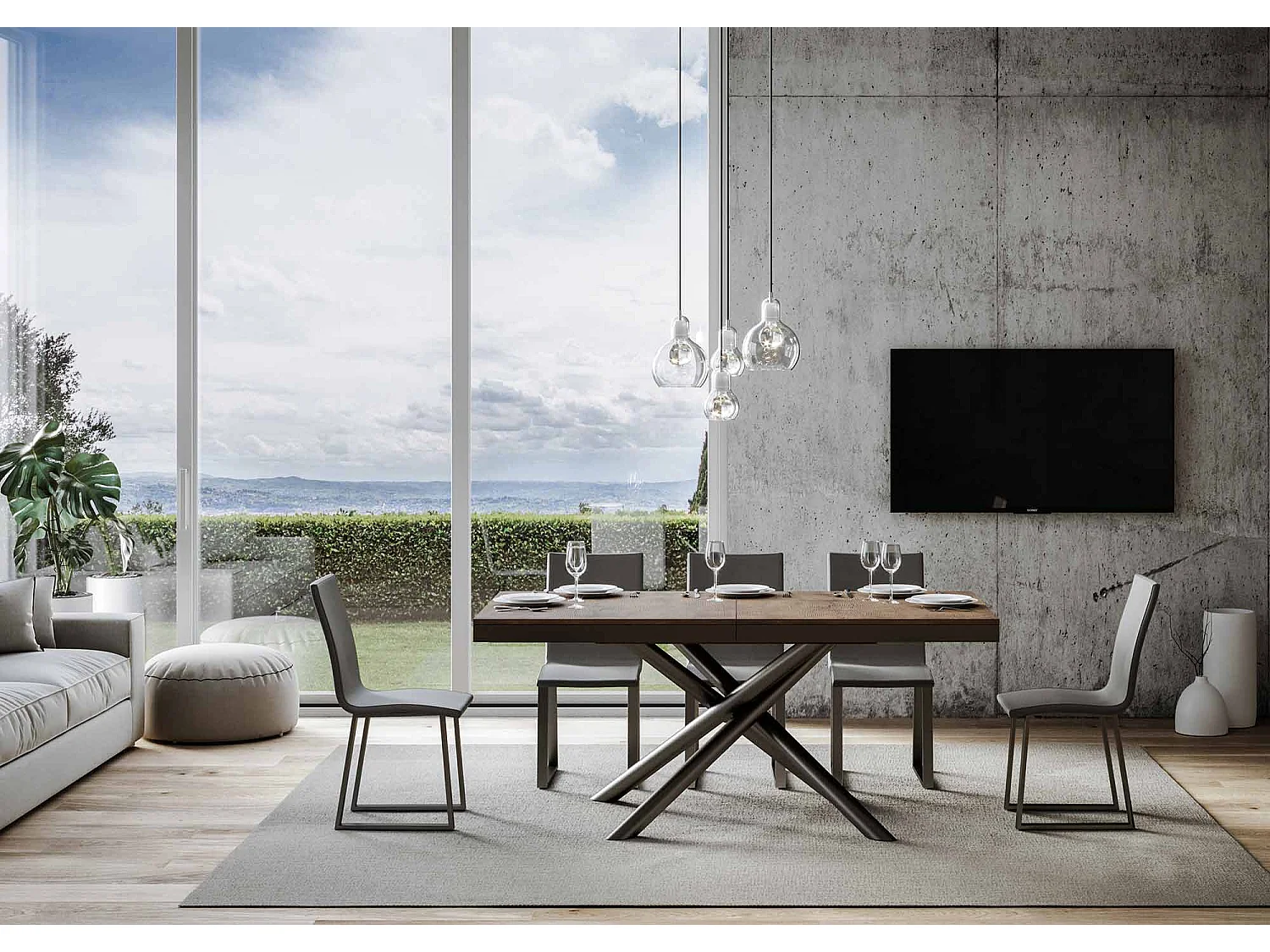 Table extensible 90x160/264 cm Famas Evolution Noyer cadre Anthracite