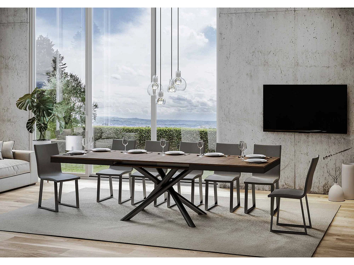 Table extensible 90x160/264 cm Famas Evolution Noyer cadre Anthracite