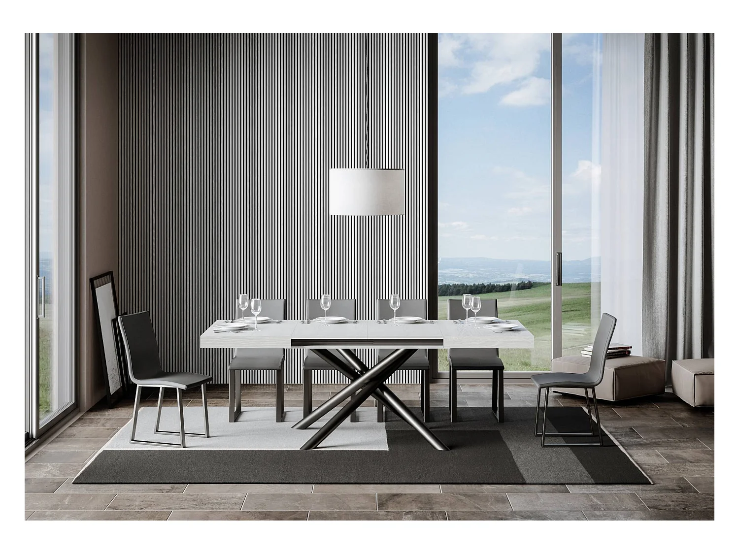 Table extensible 90x130/390 cm Famas Frêne Blanc cadre Anthracite