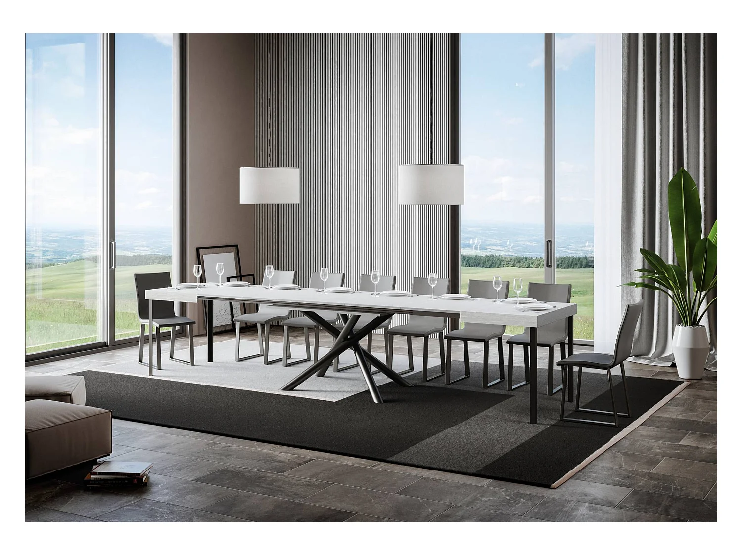 Table extensible 90x130/390 cm Famas Frêne Blanc cadre Anthracite