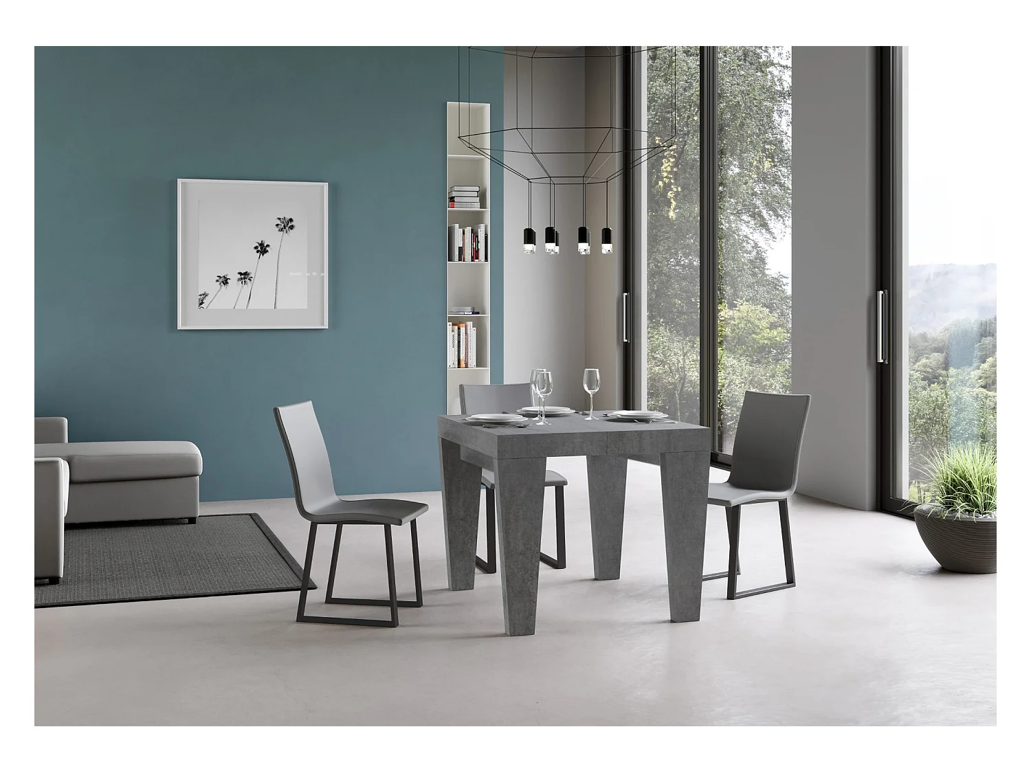 Mesa de jantar extensível 90x90/246 cm Spimbo Cimento