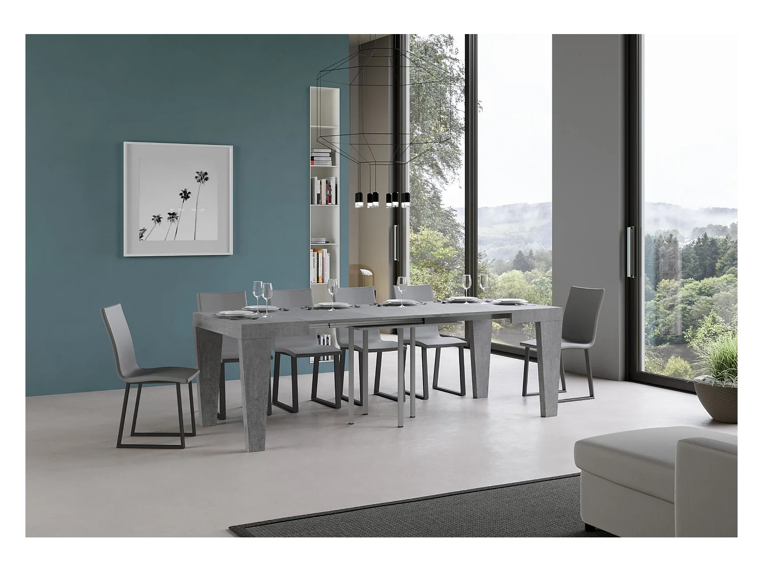 Mesa de jantar extensível 90x90/246 cm Spimbo Cimento