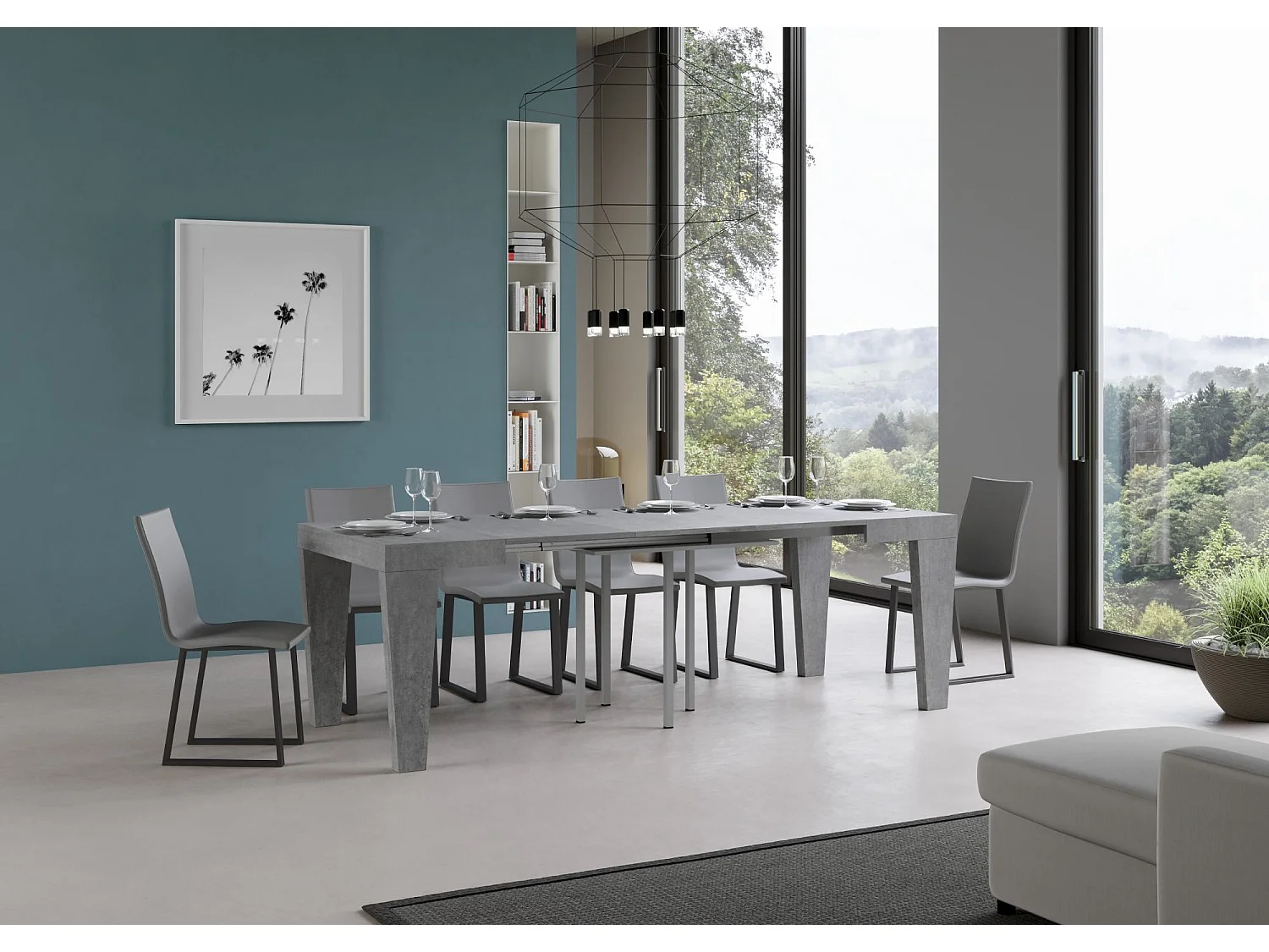 Table extensible 90/246x90 cm Spimbo gris béton