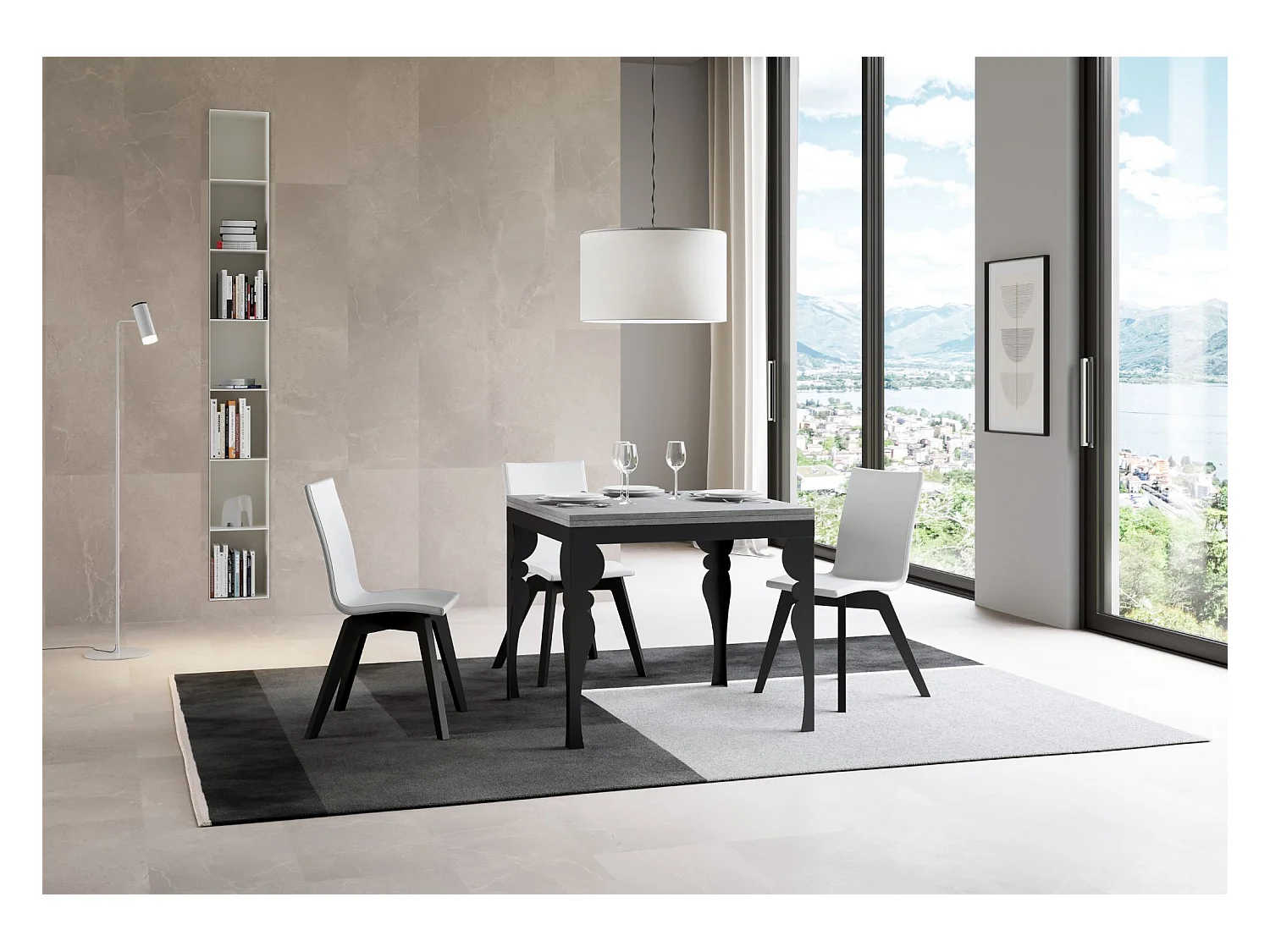 Table extensible portefeuille 90x90/180 cm Paxon Libra Gris Béton cadre Anthracite