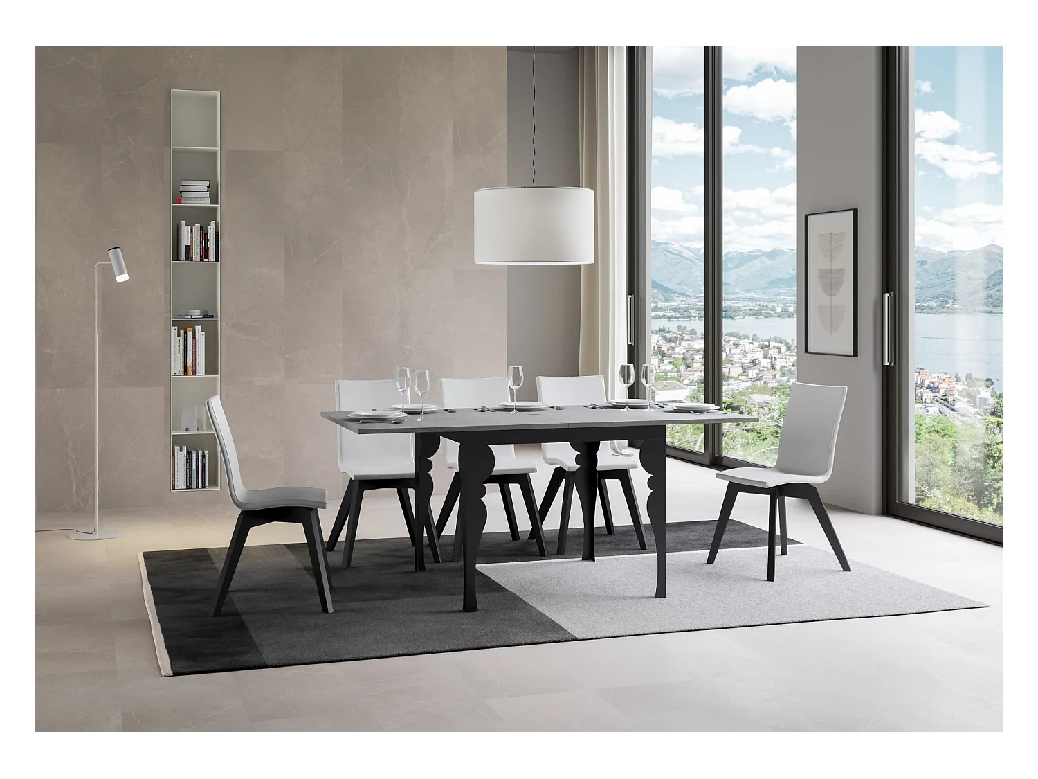 Table extensible portefeuille 90x90/180 cm Paxon Libra Gris Béton cadre Anthracite