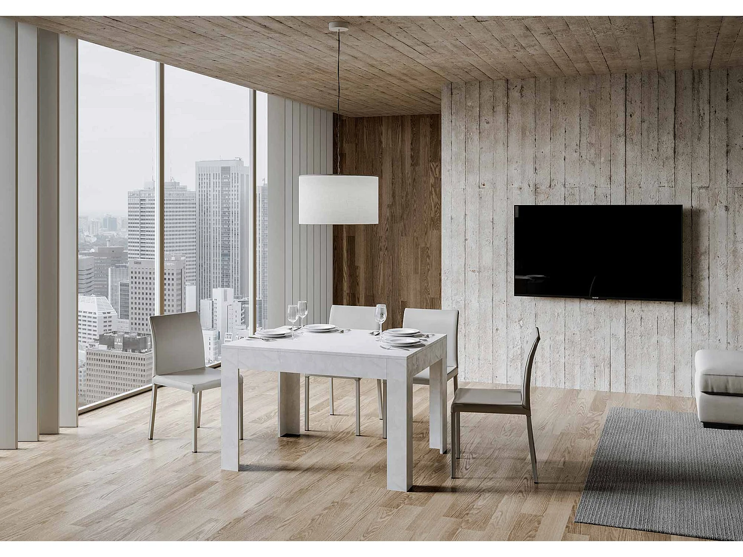 Mesa extensible 90x120/180 cm Bibi Blanco Espatulado