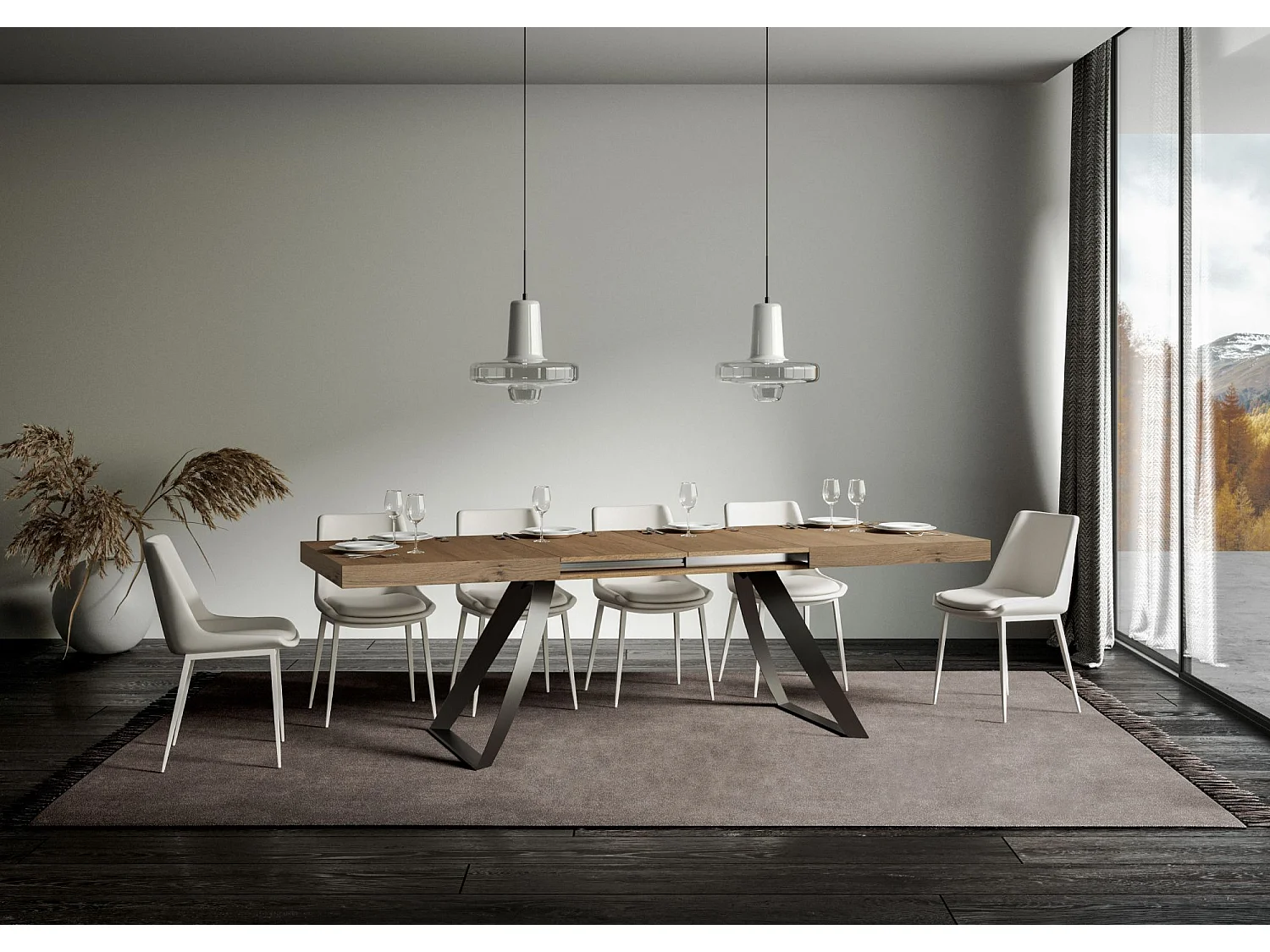 Table extensible 90x160/420 cm Proxy Chêne Nature cadre Anthracite