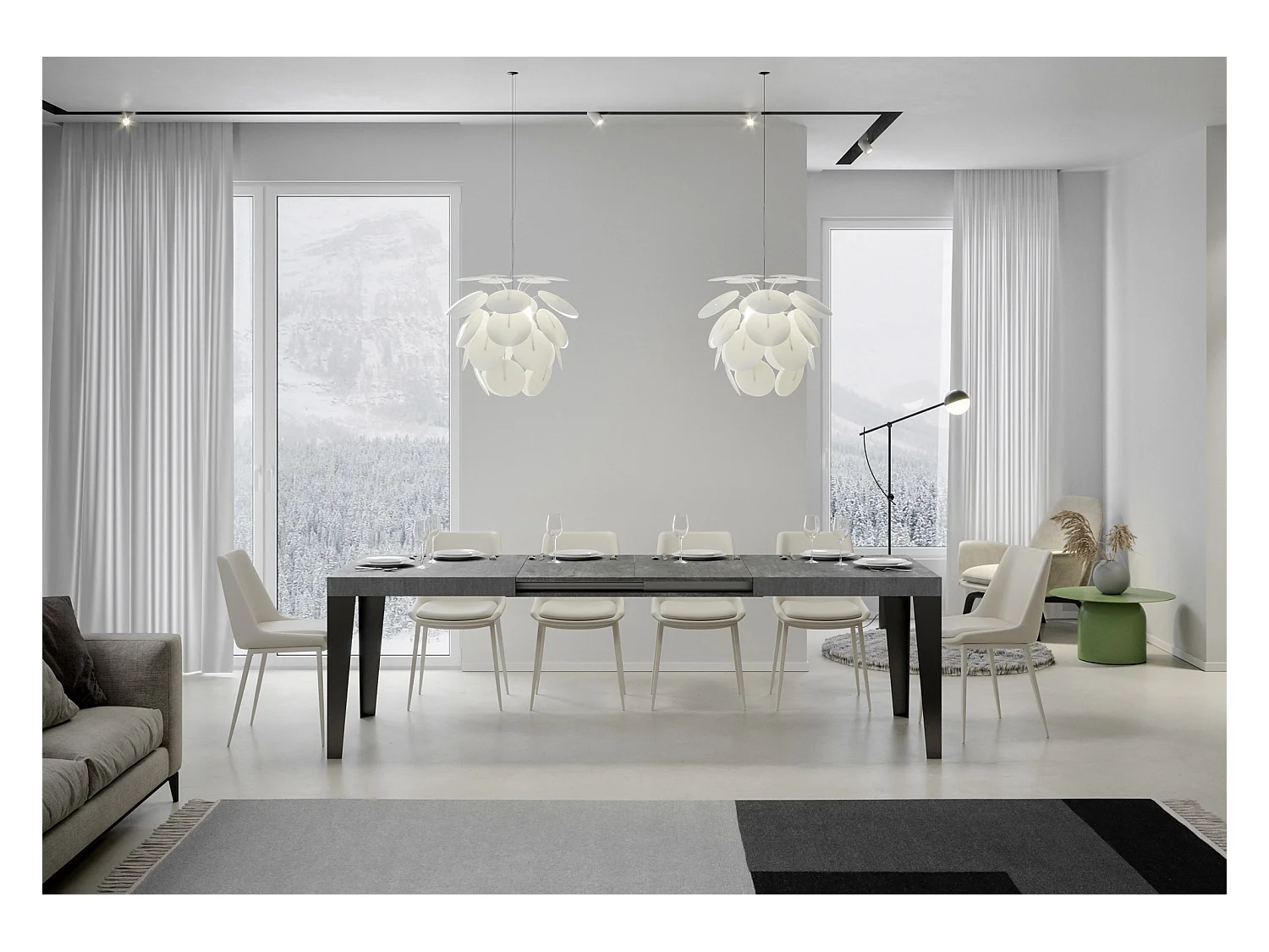 Mesa extensible 90x180/284 cm Estructura de cemento Flame Antracita