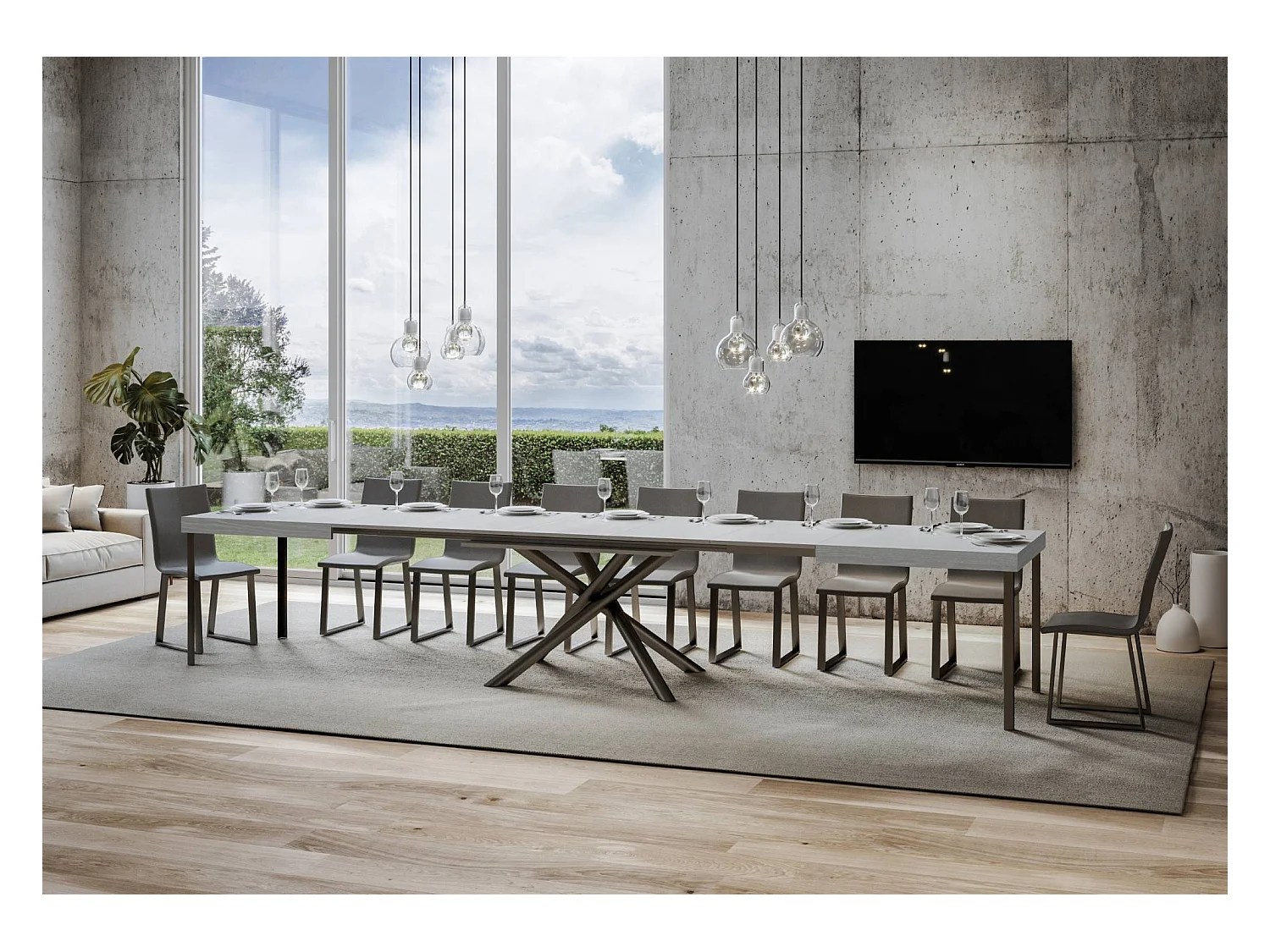 Table extensible 90x160/420 cm Famas Frêne Blanc cadre Anthracite