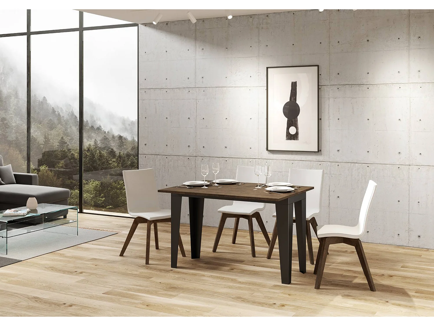 Table extensible portefeuille 120x45/90 cm Flame Double noyer cadre anthracite