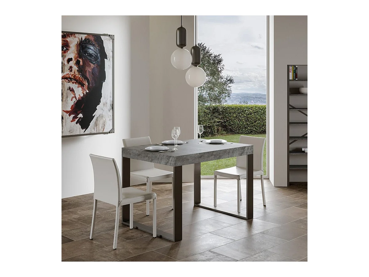Table extensible 90x130/234 cm Tecno Gris Béton cadre Anthracite