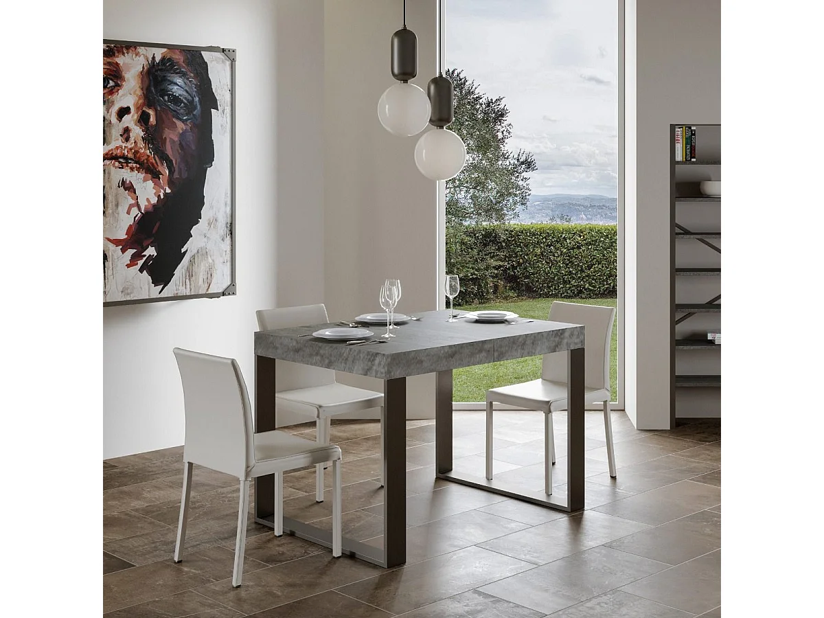 Table extensible 130/234x90 cm Tecno gris béton pieds anthracite