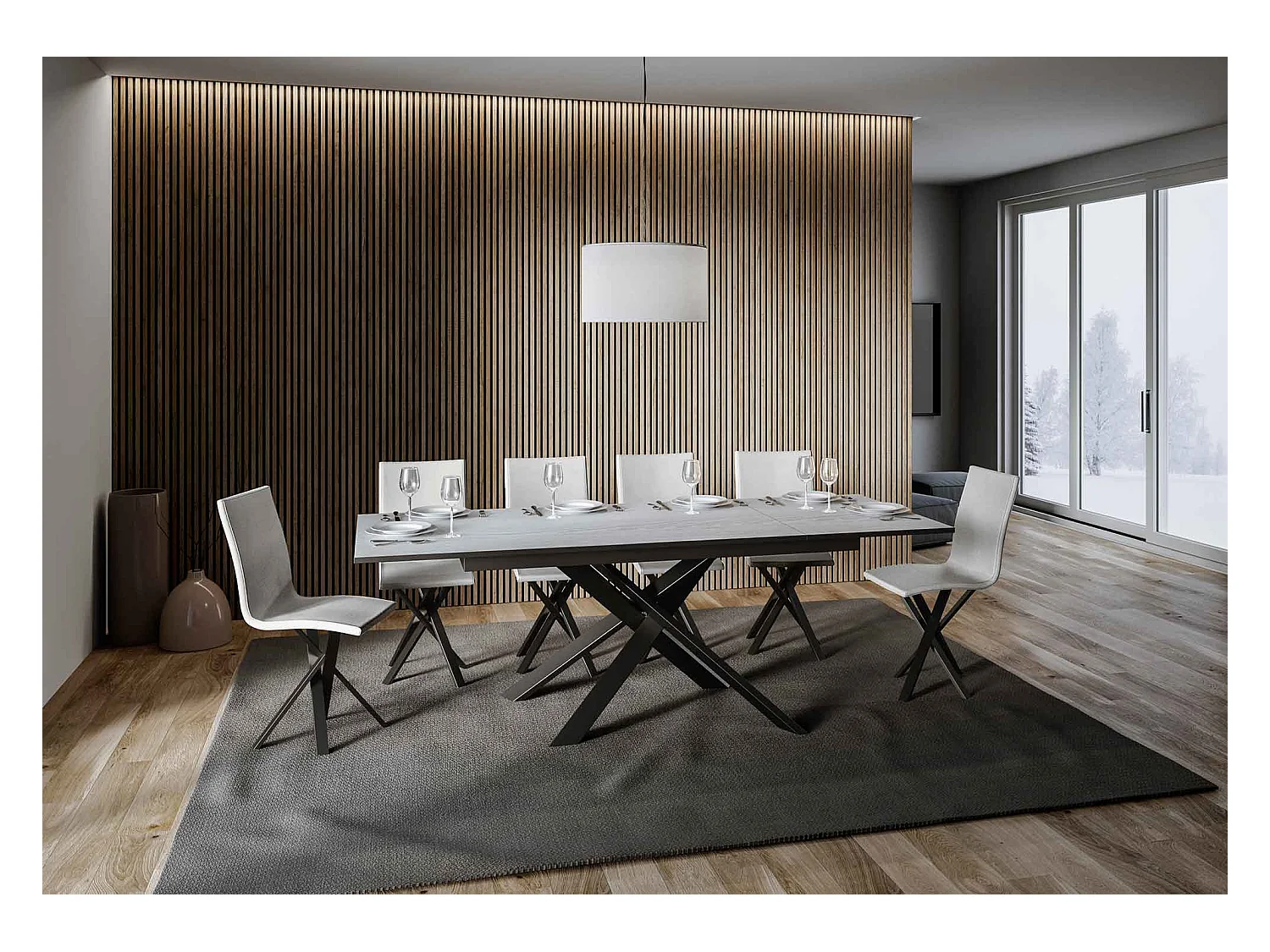 Tavolo allungabile 90x160/220 cm Ganty Bianco Frassino - bordo Antracite telaio Antracite