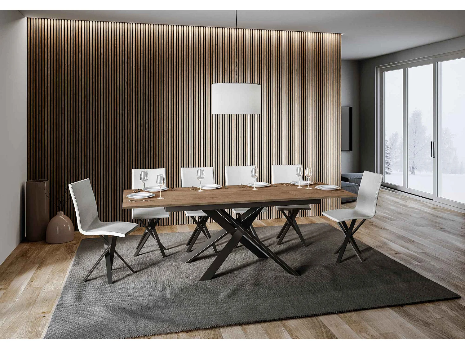 Table extensible 90x160/220 cm Ganty Chêne Nature bande de chante en teinte cadre Anthracite