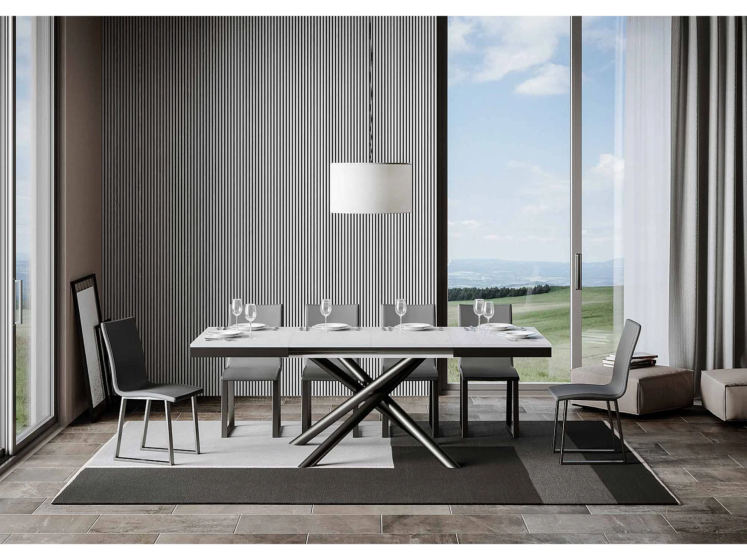 Table extensible 90x120/224 cm Famas Evolution Frêne Blanc cadre Anthracite