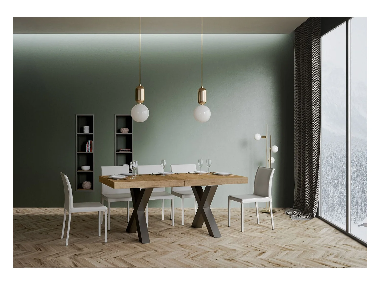 Uitschuifbare tafel 90x160/420 cm Traffic natuur eiken frame antraciet