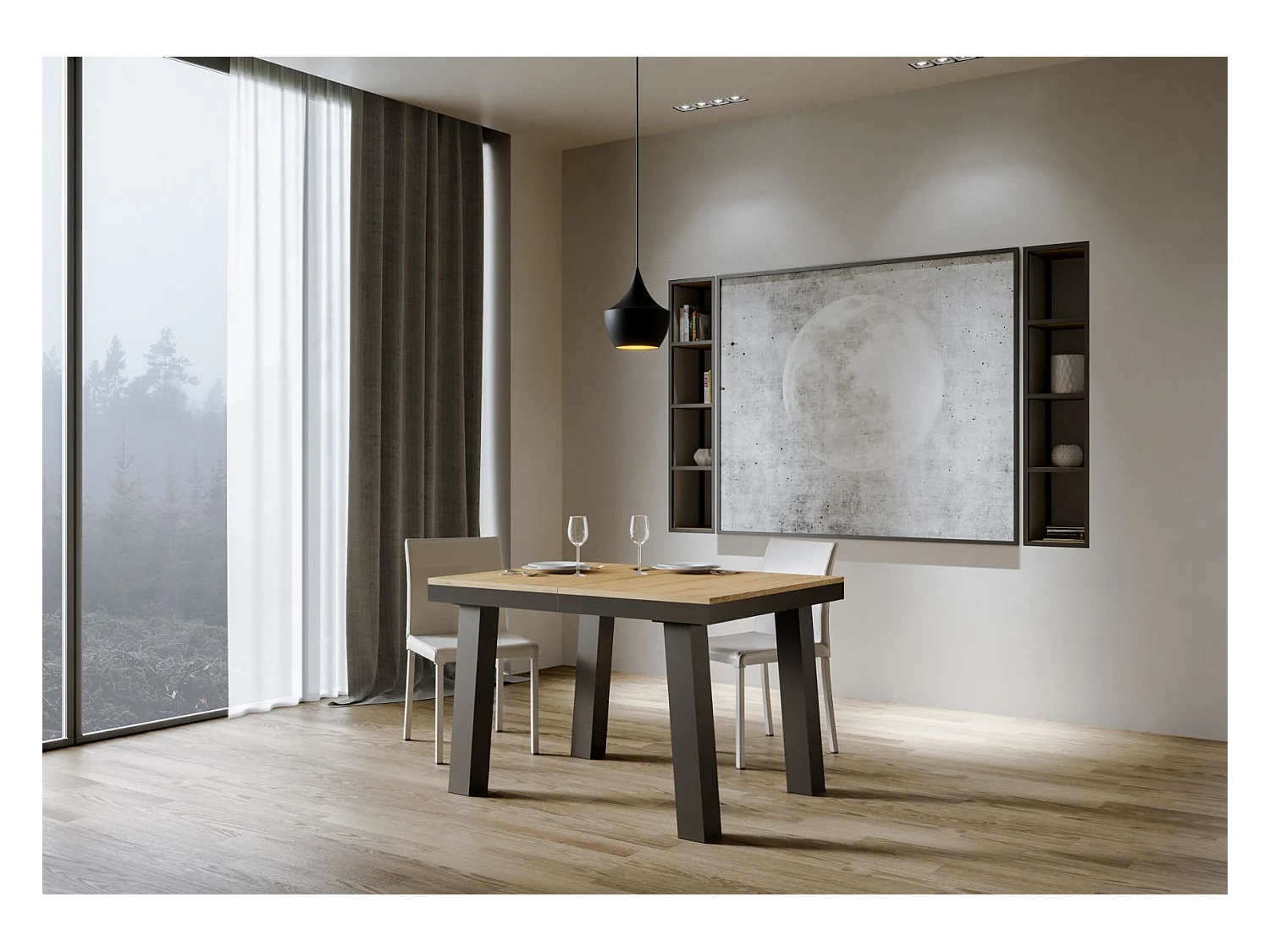 Uitschuifbare tafel 90x120/224 cm Bridge Evolution natuur eiken frame antraciet