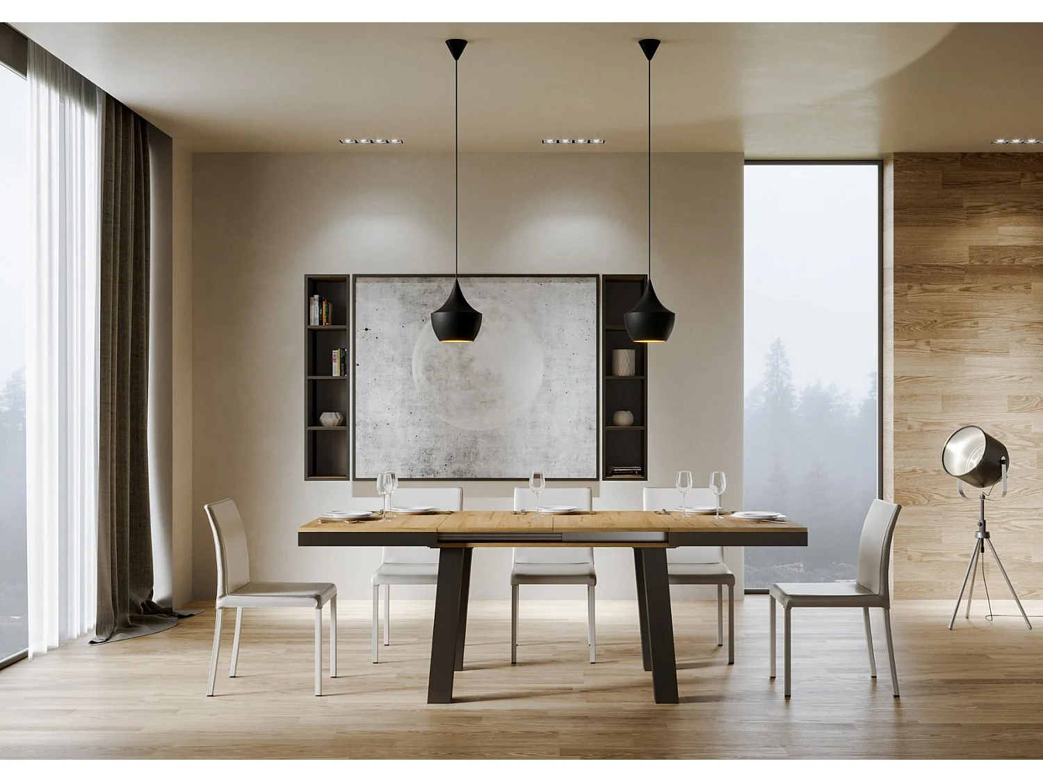 Table extensible 90x120/224 cm Bridge Evolution Chêne Nature cadre Anthracite