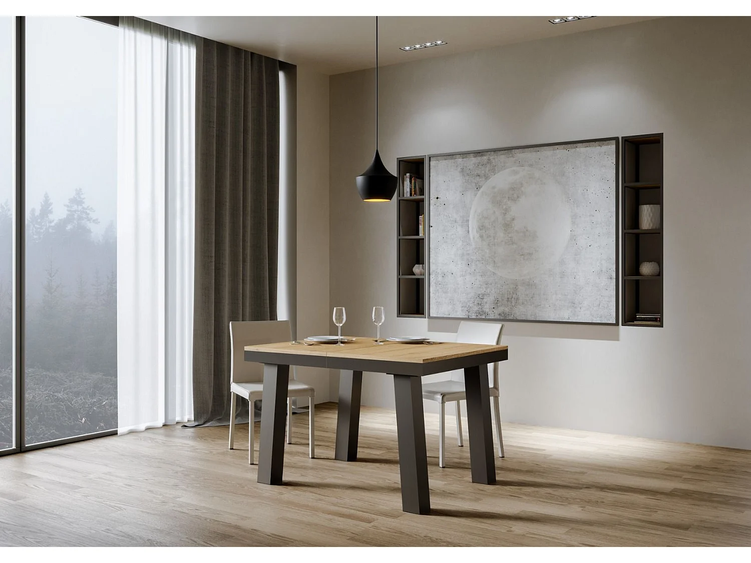 Table extensible 90x120/224 cm Bridge Evolution Chêne Nature cadre Anthracite