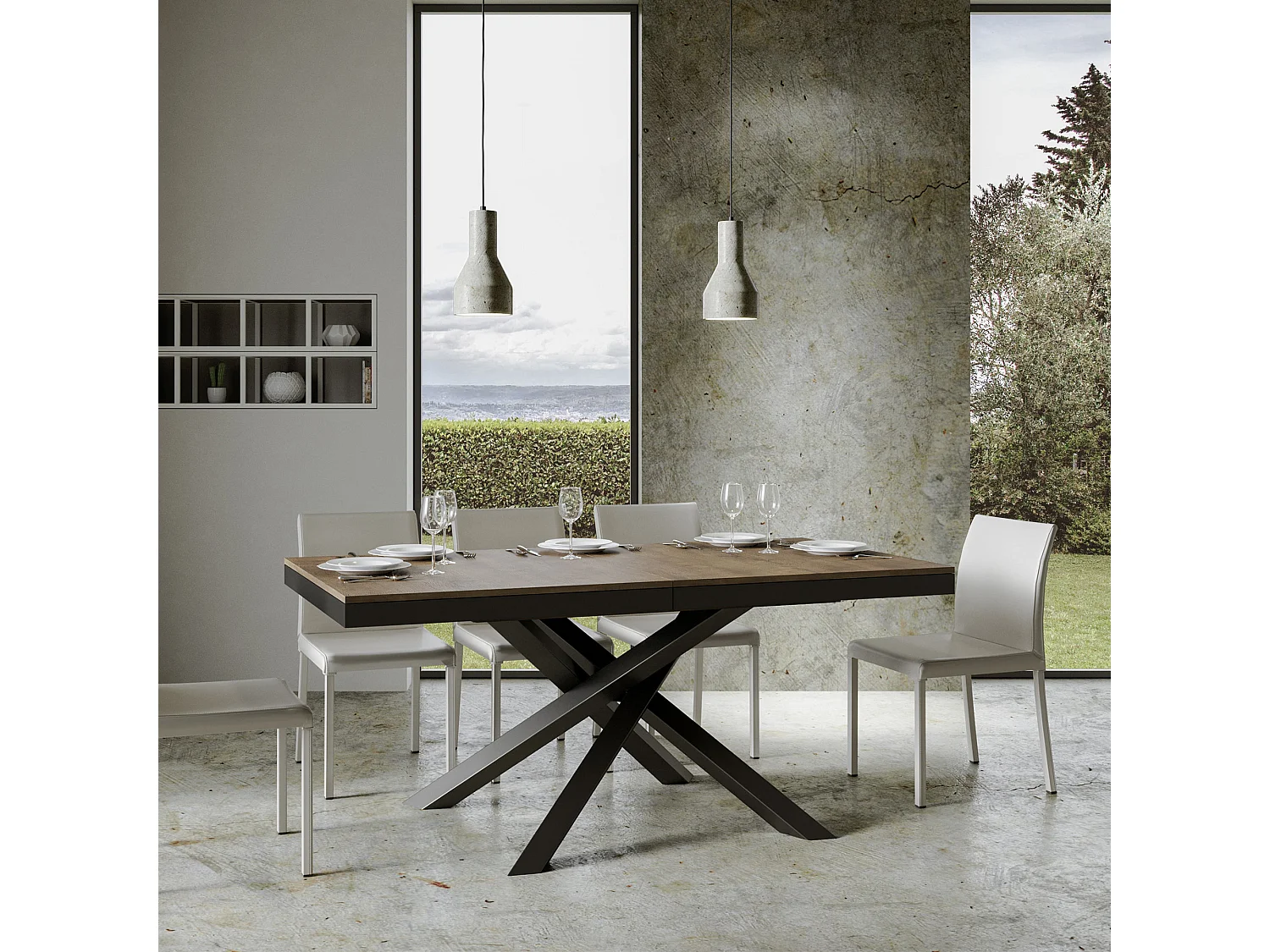 Table extensible 180/284x90 cm Volantis Evolution noyer cadre et pieds anthracite