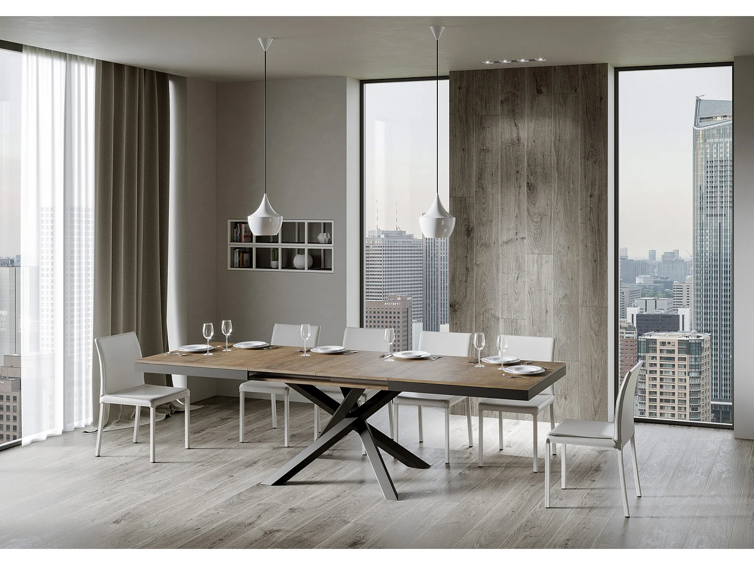 Table extensible 180/284x90 cm Volantis Evolution noyer cadre et pieds anthracite