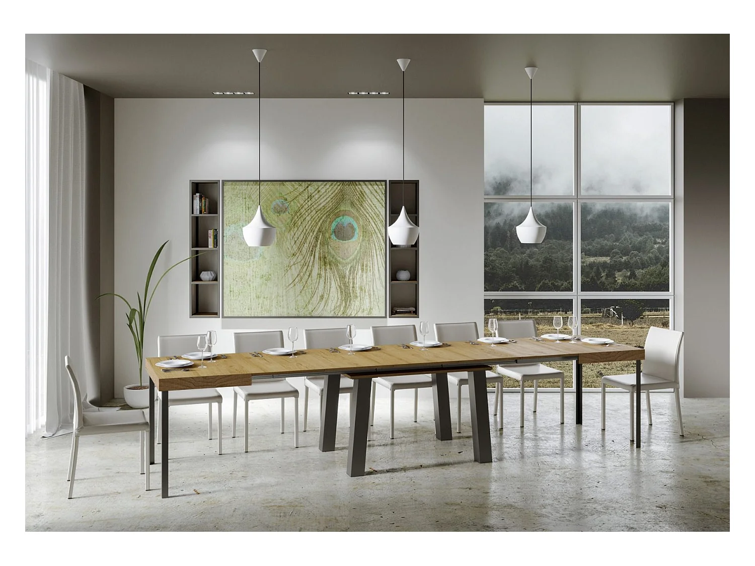 Mesa extensible 90x180/440 cm Bridge Roble Natural estructura Antracita