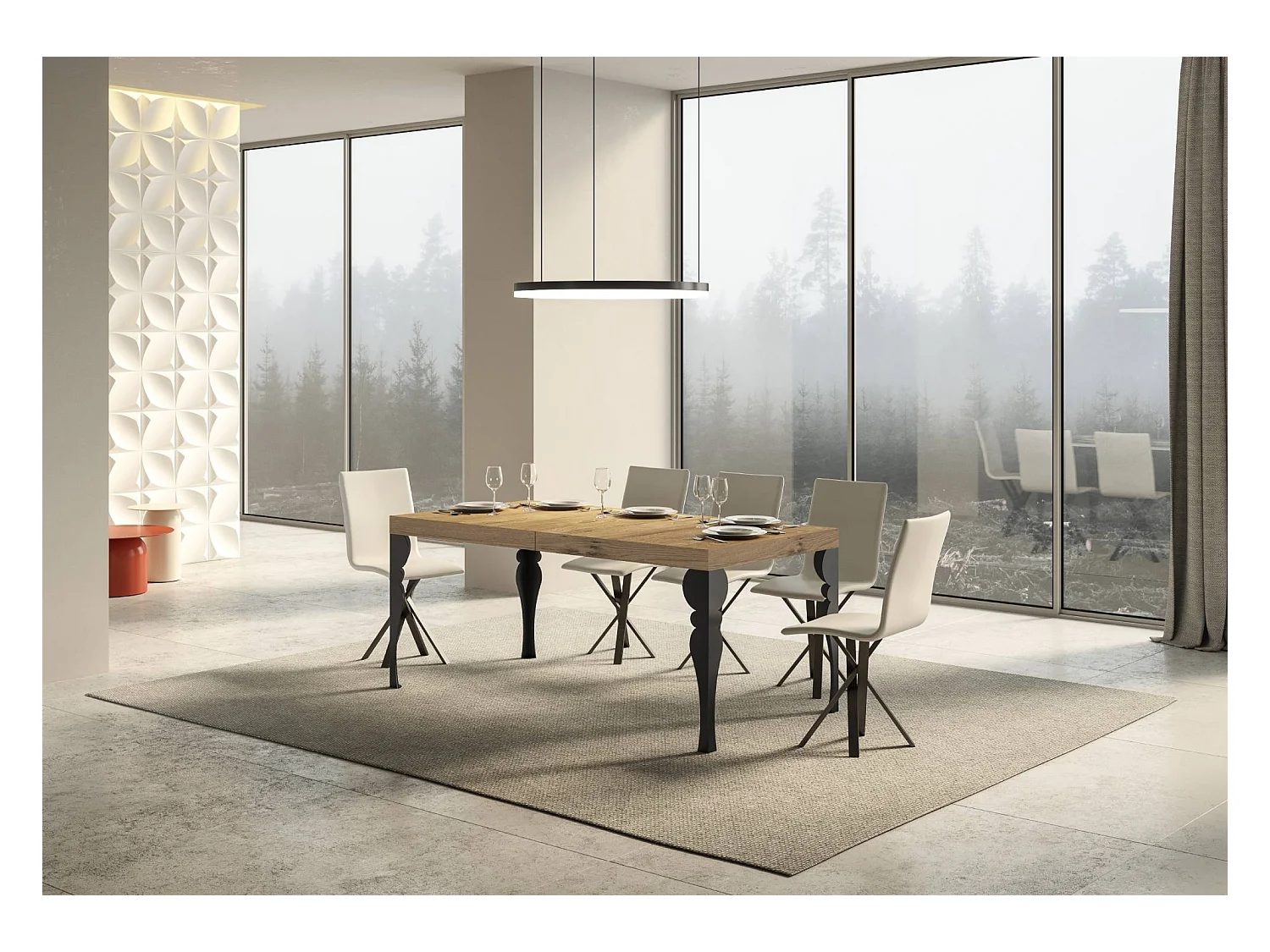 Table extensible 90x160/264 cm Paxon Chêne Nature cadre Anthracite
