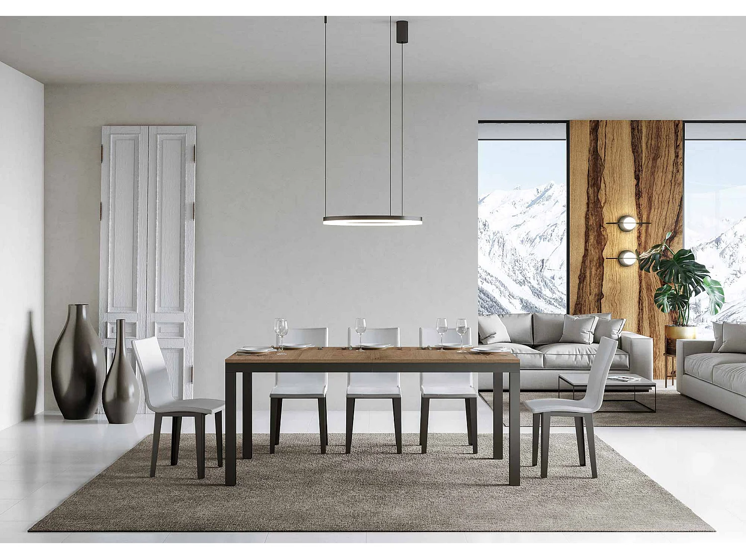 Table extensible 160/420x90 cm Everyday Evolution chêne nature cadre et pieds anthracite