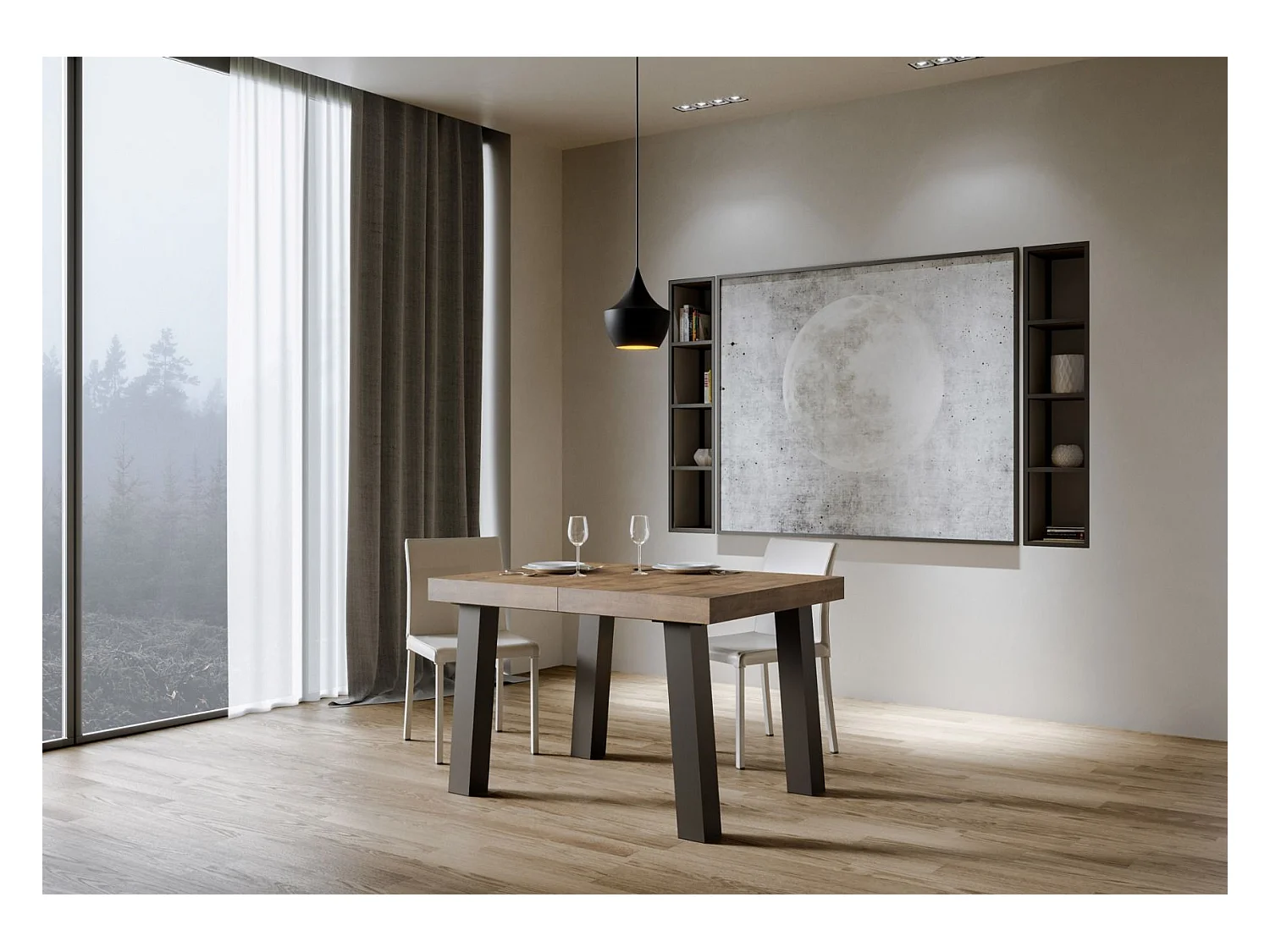 Table extensible 90x130/390 cm Bridge Noyer cadre Anthracite