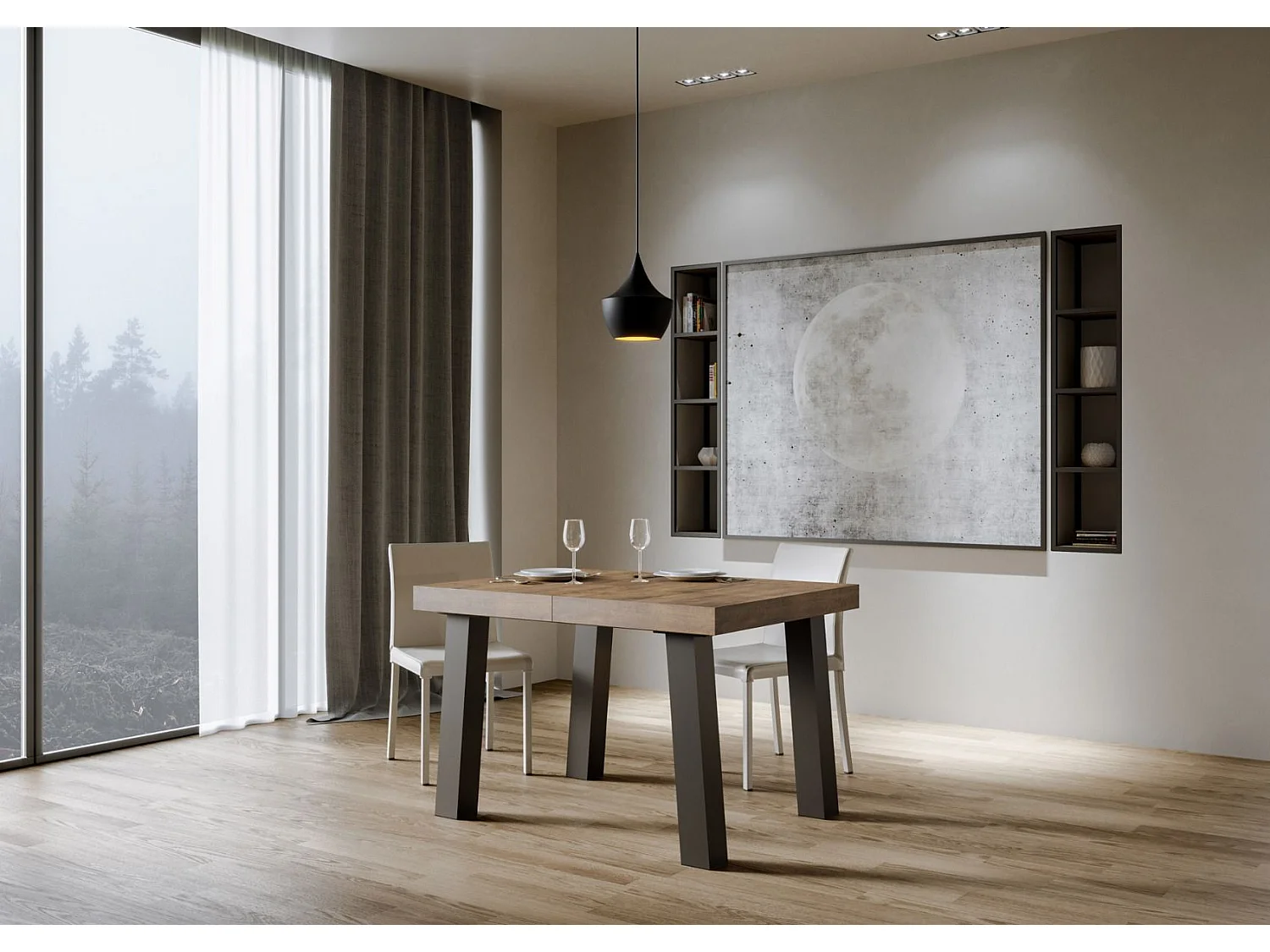 Table extensible 90x130/390 cm Bridge Noyer cadre Anthracite