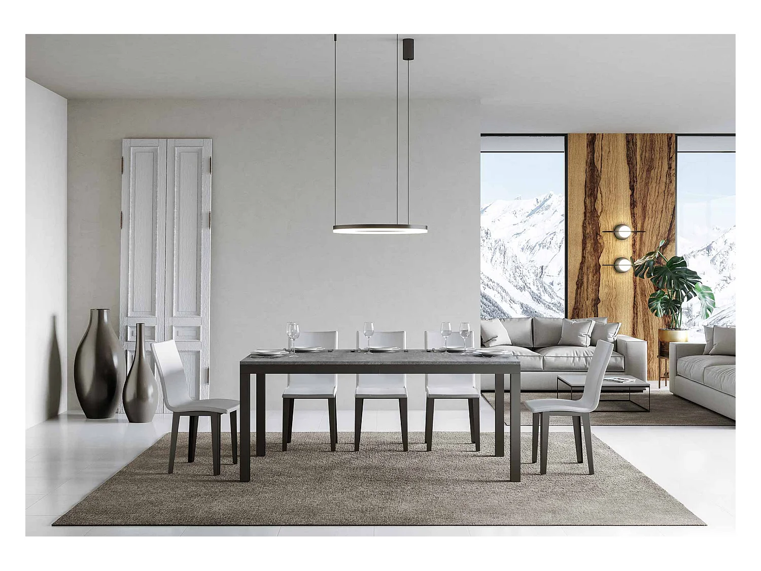 Table extensible 90x180/284 cm Everyday Evolution Gris Béton cadre Anthracite