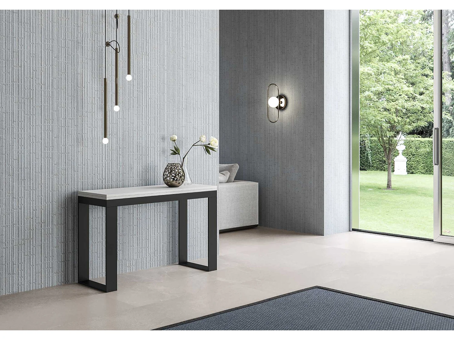 Table extensible portefeuille 120x45/90 cm Tecno Double Frêne Blanc cadre Anthracite