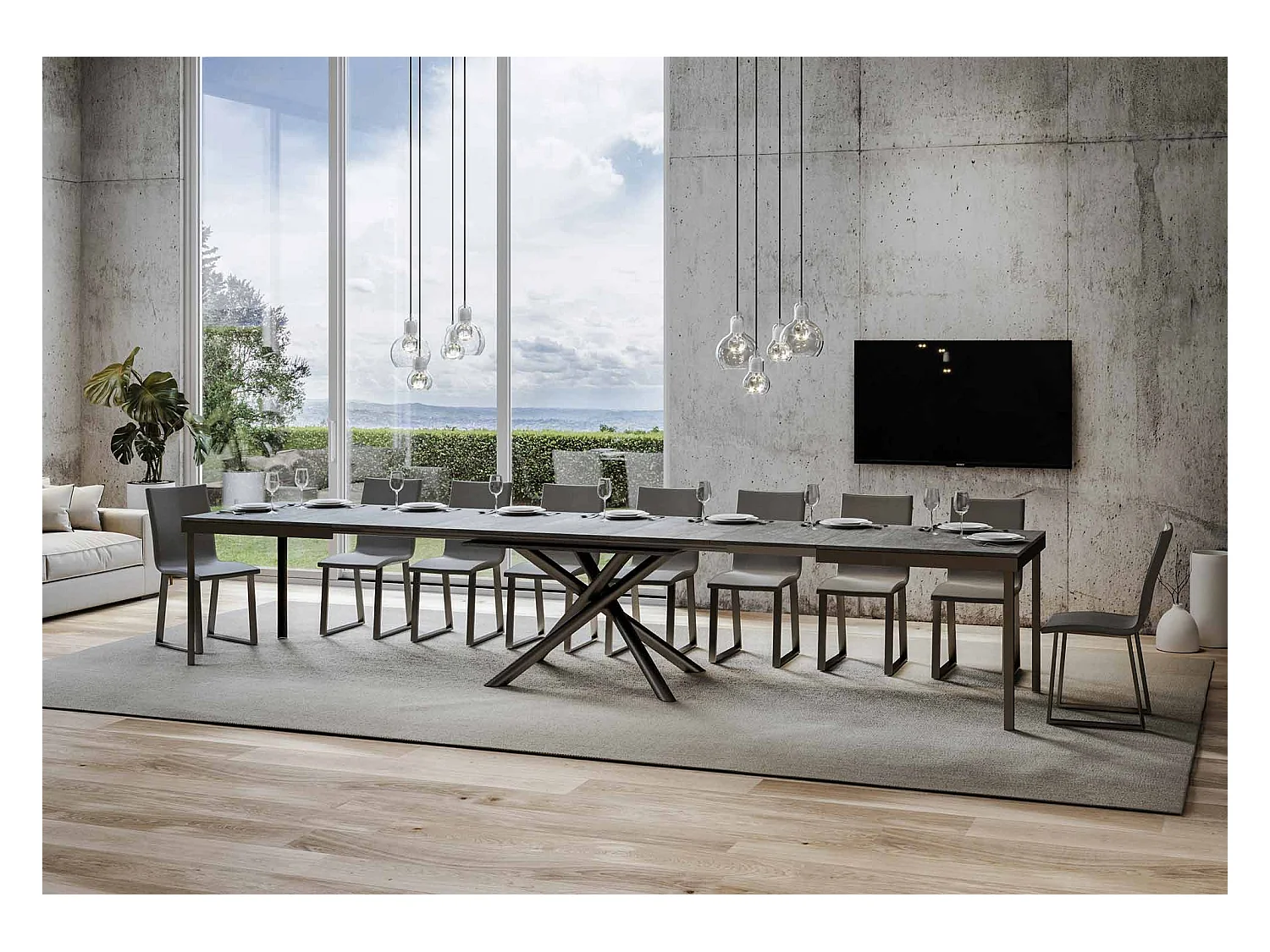 Table extensible 90x160/420 cm Famas Evolution Gris Béton cadre Anthracite