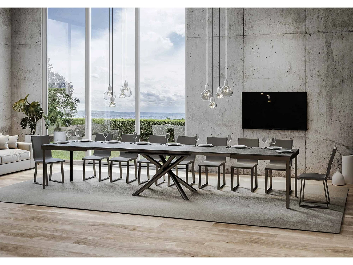 Table extensible 90x160/420 cm Famas Evolution Gris Béton cadre Anthracite